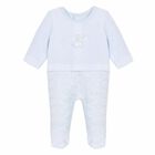 Boys Blue Velour Babygrow, 1, hi-res
