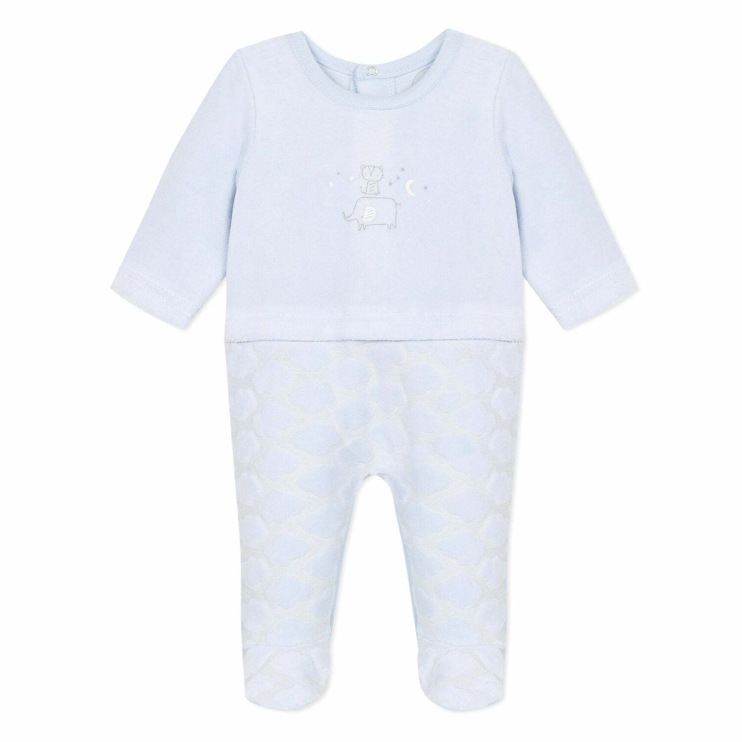 Boys Blue Velour Babygrow, 1, hi-res