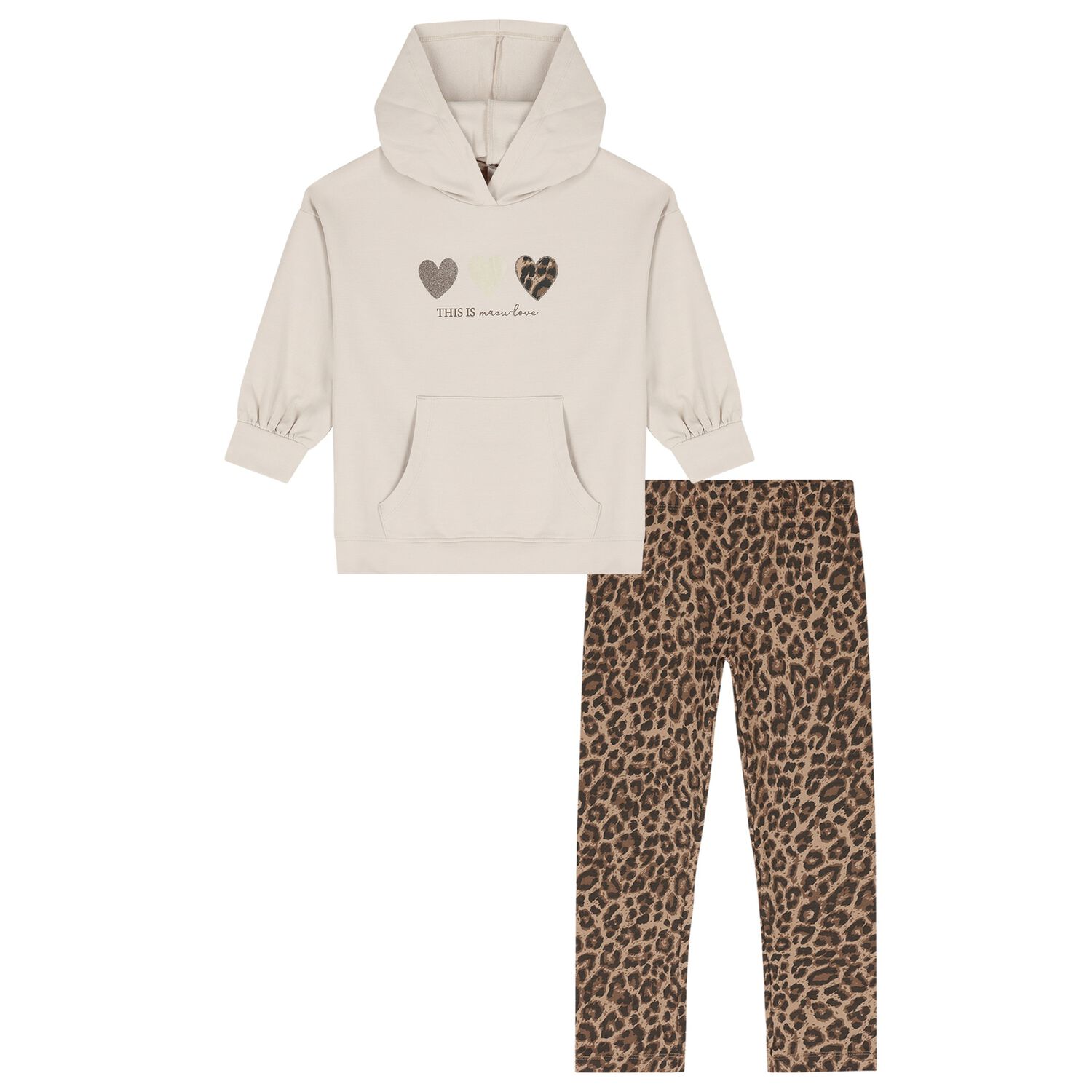 Girls Beige Heart Leggings Set, 1, hi-res
