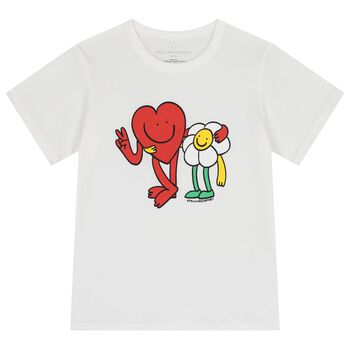 Girls White Heart & Flower T-Shirt
