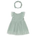 Younger Girls Green Tulle Dress Set, 1, hi-res