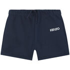 Younger Boys White & Navy Blue Logo Shorts Set, 1, hi-res