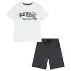 Boys White & Grey Shorts Set, 1, hi-res