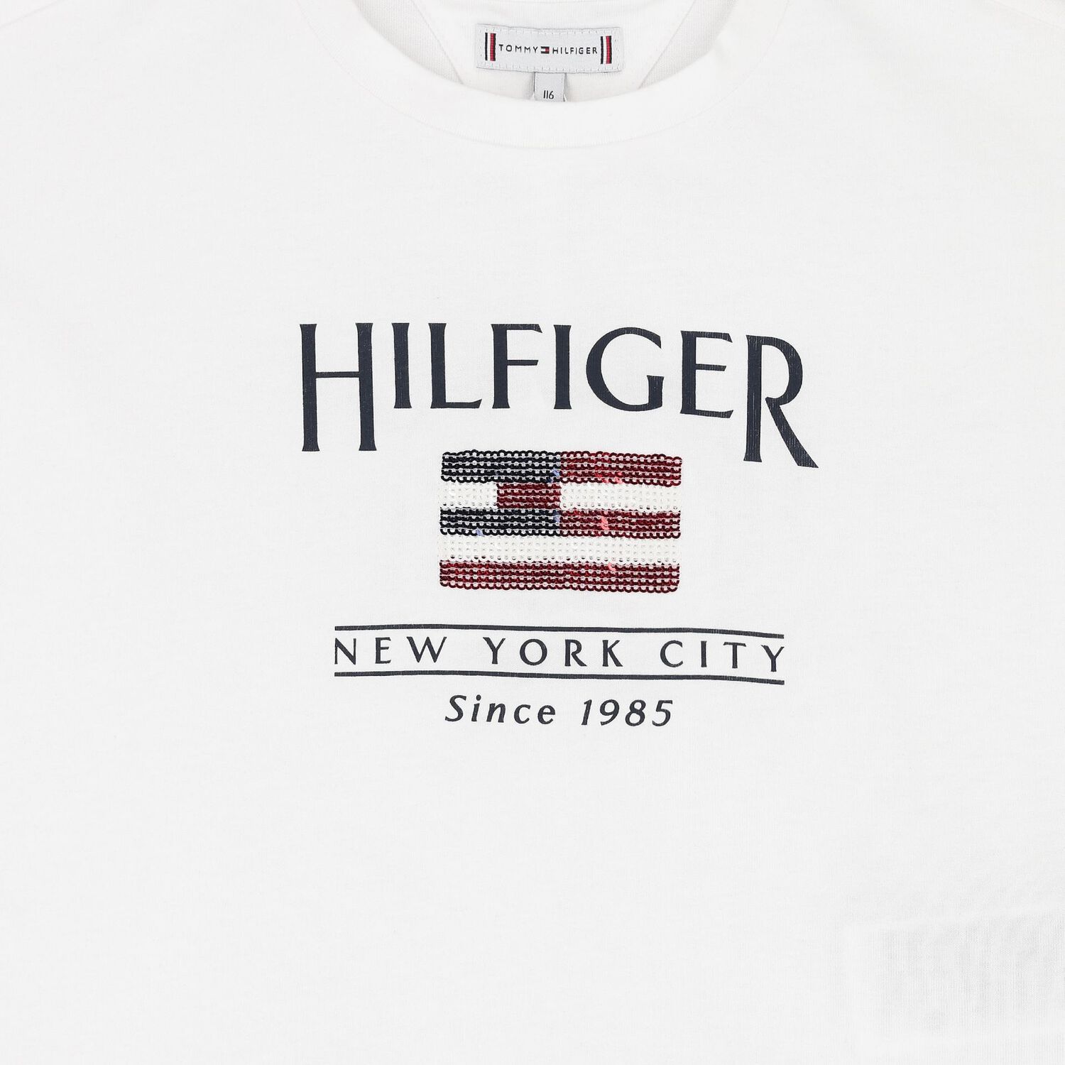 Girls White Cotton Sequin Flag T-Shirt, 2, hi-res image number null