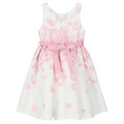 Girls White & Pink Petal Bow Dress, 1, hi-res