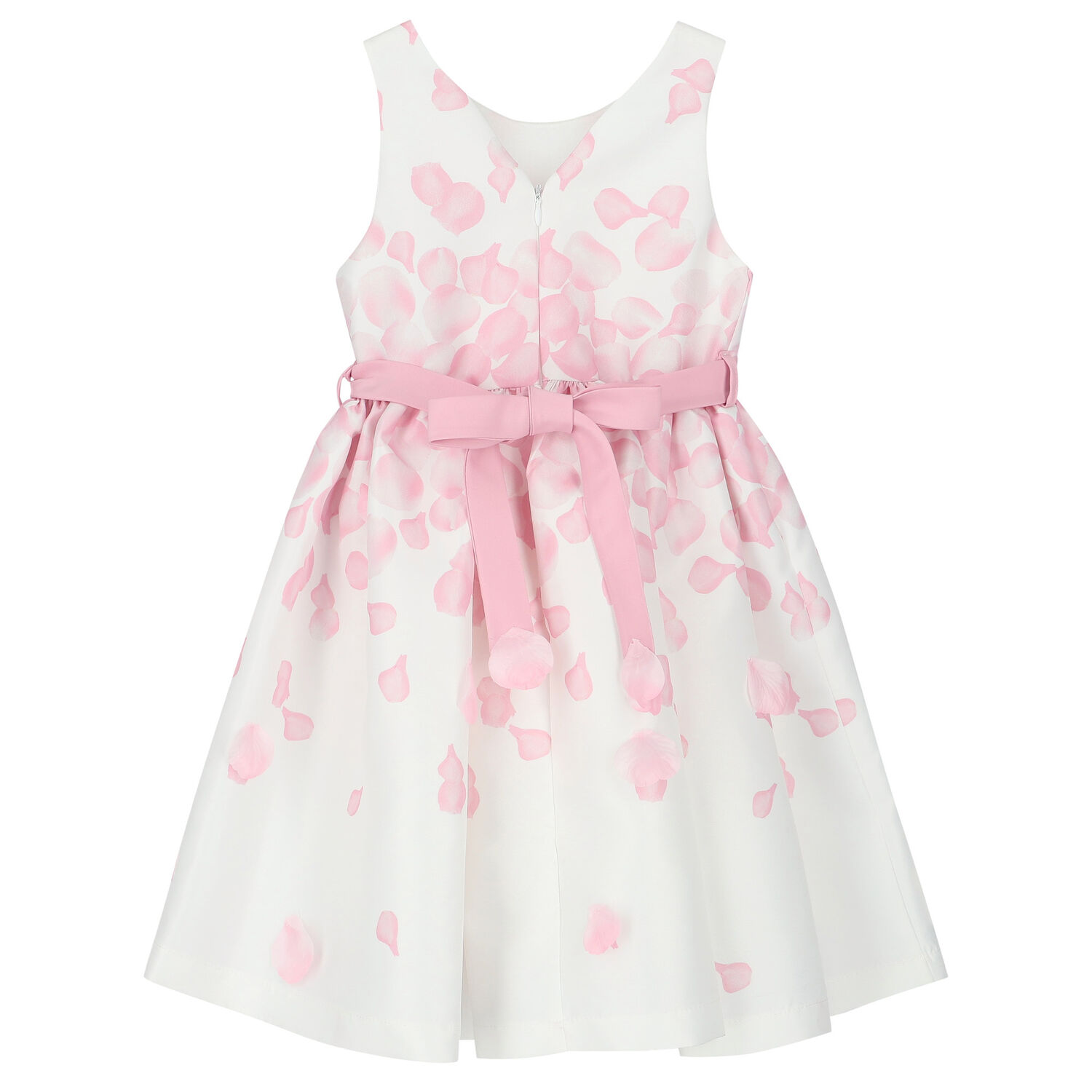 Girls White & Pink Petal Bow Dress, 1, hi-res