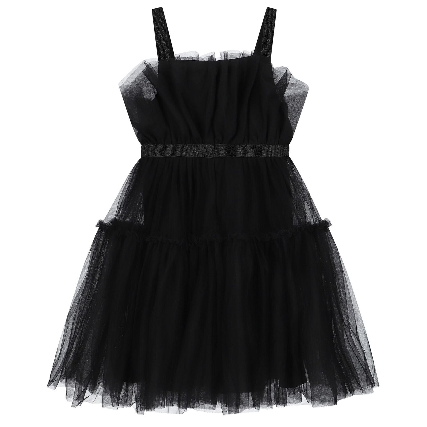 Girls Black Tulle Dress, 2, hi-res