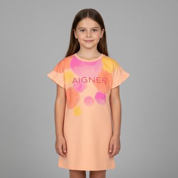 Girls Orange Logo Dress