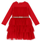 Girls Red Tiered Tulle Dress, 1, hi-res