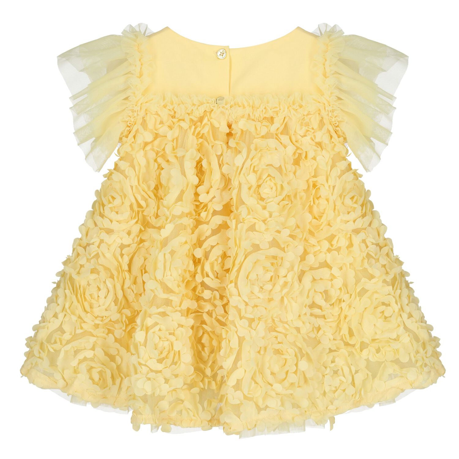 Baby Girls Yellow Ruffled Tulle Dress , 2, hi-res
