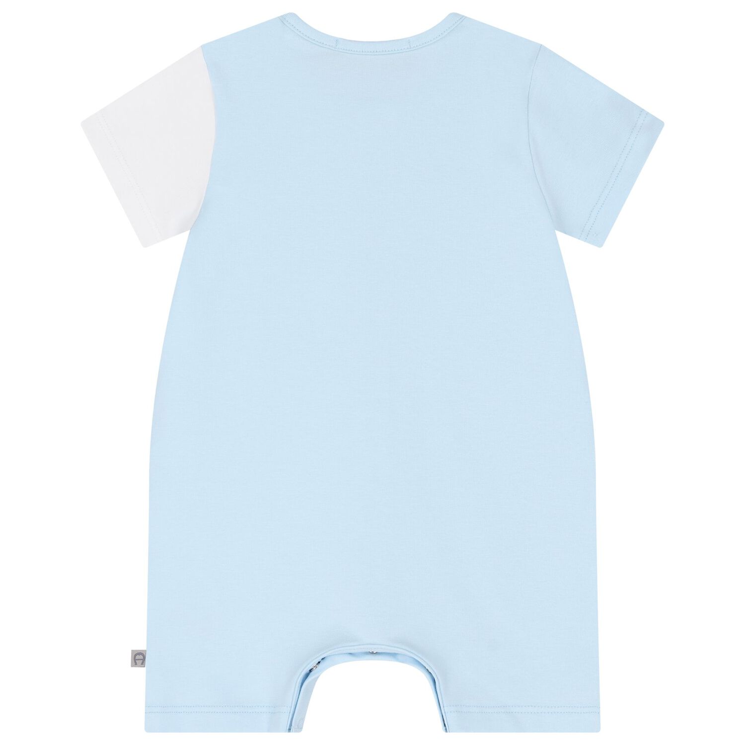 Baby Boys Blue & White Logo Romper, 1, hi-res