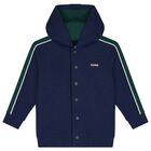 Boys Navy Blue Logo Hooded Top, 1, hi-res