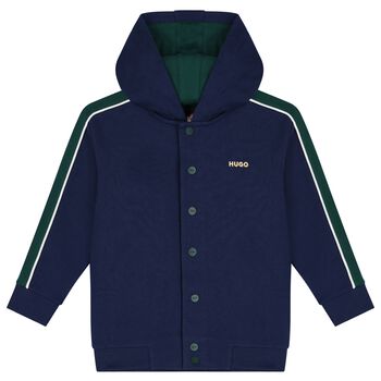 Boys Navy Blue Logo Hooded Top