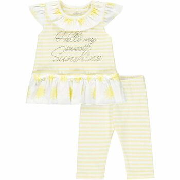 Younger Girls Yellow & White Leggings Set