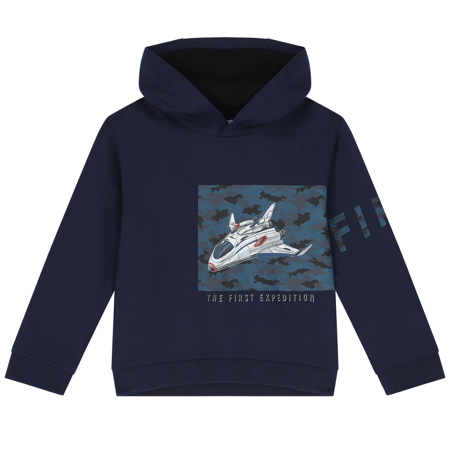Boys Navy Glow In The Dark Hooded Top, 1, hi-res
