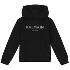 Girls Black Logo Hooded Top, 1, hi-res