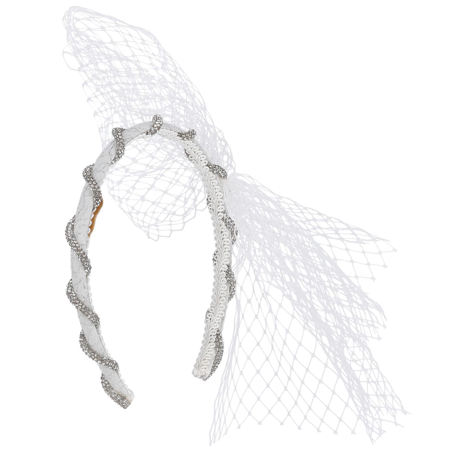 Girls White & Silver Diamante Headband, 1, hi-res