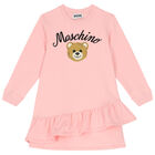 Girls Pink Teddy Bear Logo Dress, 4, hi-res