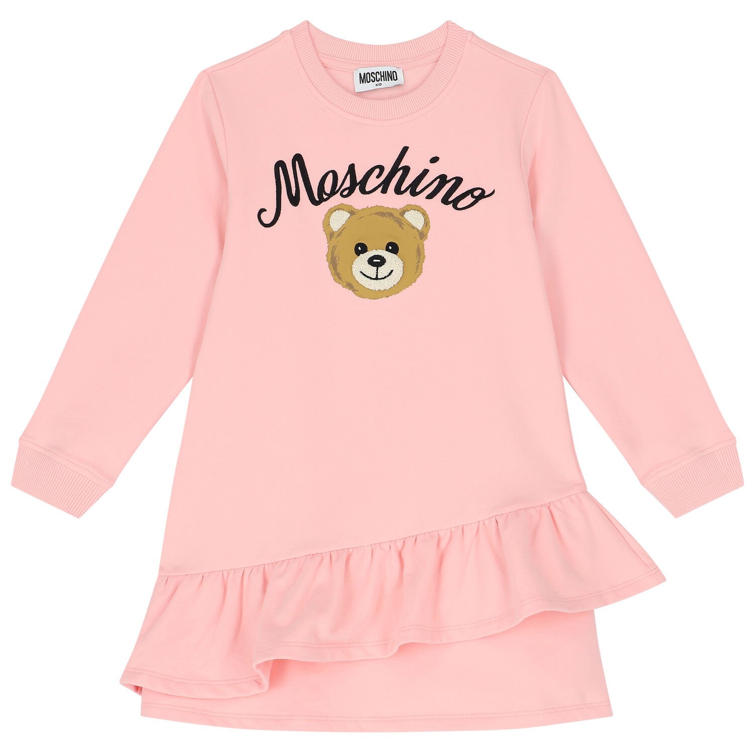 Girls Pink Teddy Bear Logo Dress, 4, hi-res