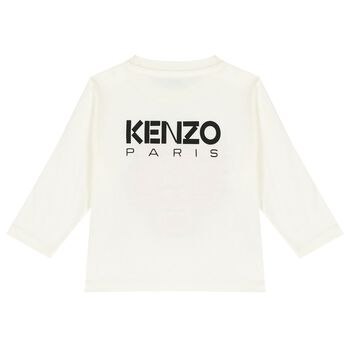 Younger Girls Ivory Boke Flower Long Sleeve Top