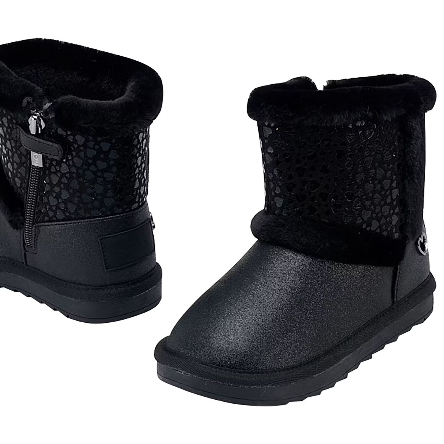 Girls Black Faux Leather Boots, 1, hi-res