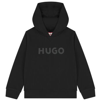 Boys Black Logo Hooded Top