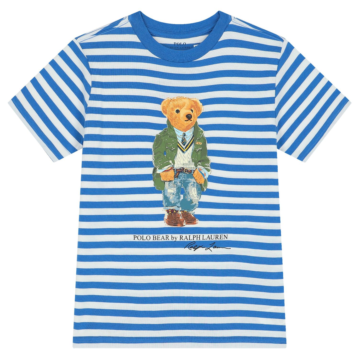 Boys Blue Striped Polo Bear T-Shirt, 1, hi-res image number null
