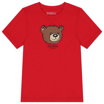 Boys Red Teddy Bear Logo T-Shirt