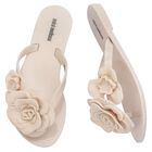 Girls Beige Logo Flower Flip Flops, 1, hi-res