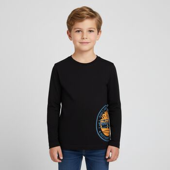 Boys Black Logo Long Sleeve Top