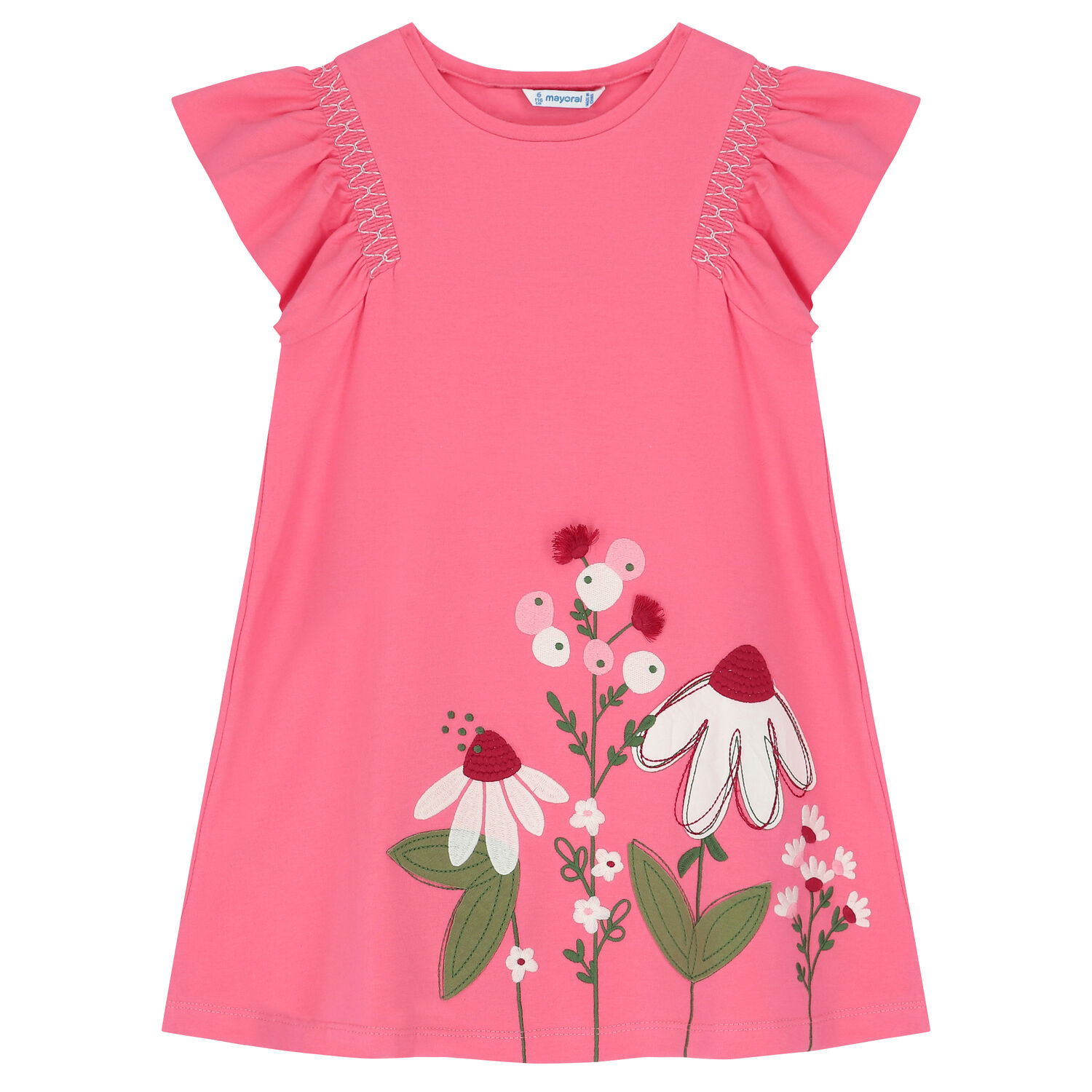Girls Pink Embroidered Flower Dress, 2, hi-res