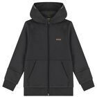 Boys Grey Logo Hooded Zip Up Top, 1, hi-res