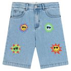 Boys Blue Sun Denim Shorts, 1, hi-res