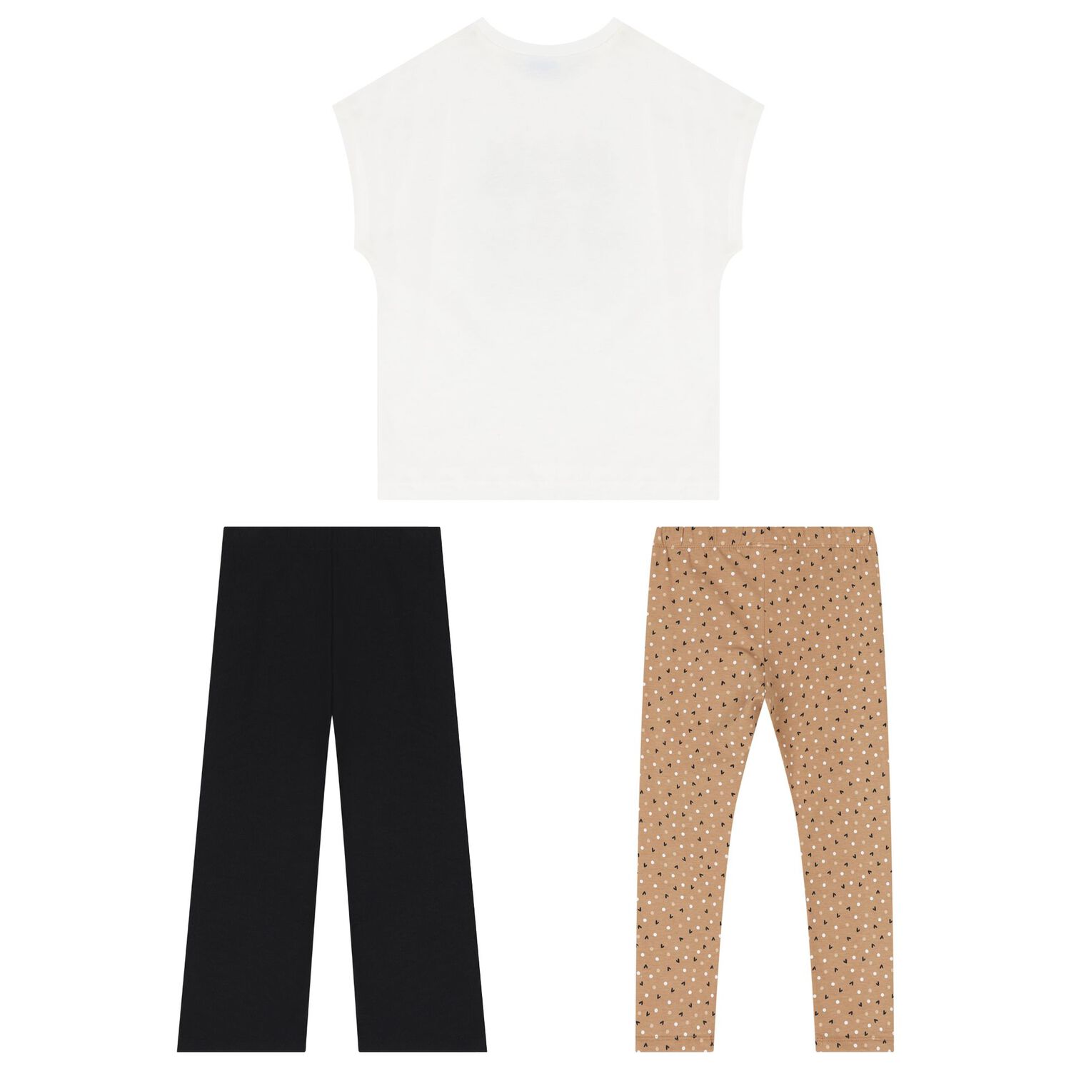 Girls Ivory, Beige & Black Leggings Set, 1, hi-res image number null