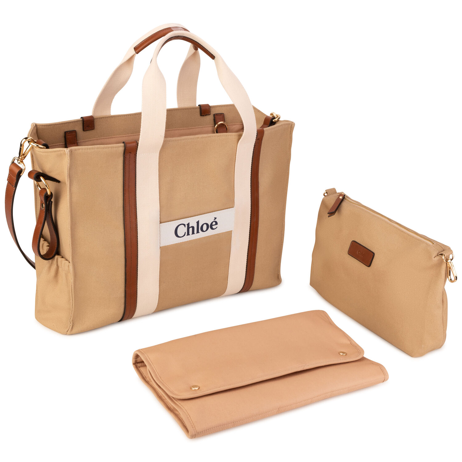 Beige Logo Baby Changing Bag, 1, hi-res