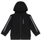 Younger Boys Black Logo Hooded Zip Up Top, 1, hi-res