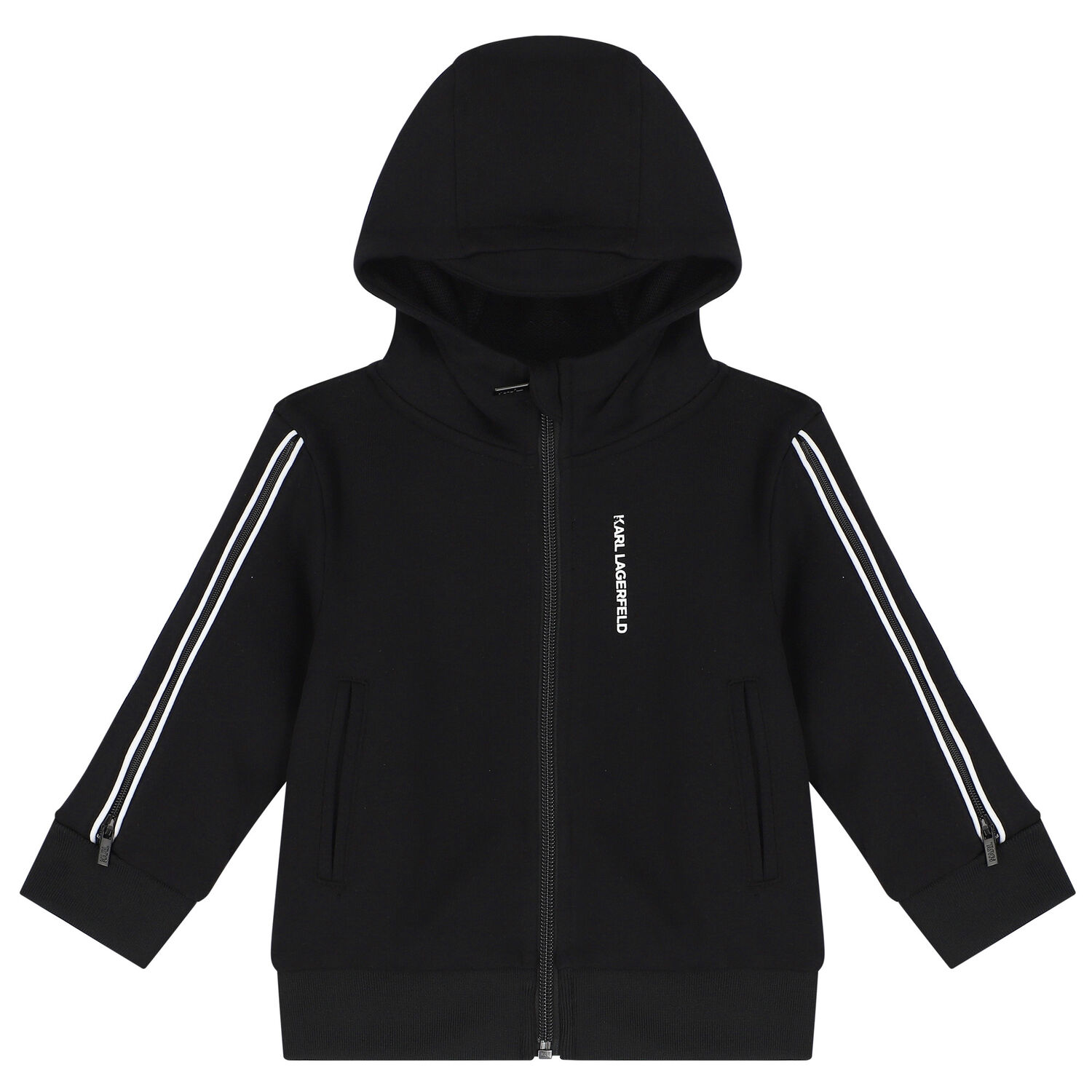 Younger Boys Black Logo Hooded Zip Up Top, 1, hi-res image number null