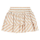 Girls White & Beige Striped Skirt Set, 1, hi-res