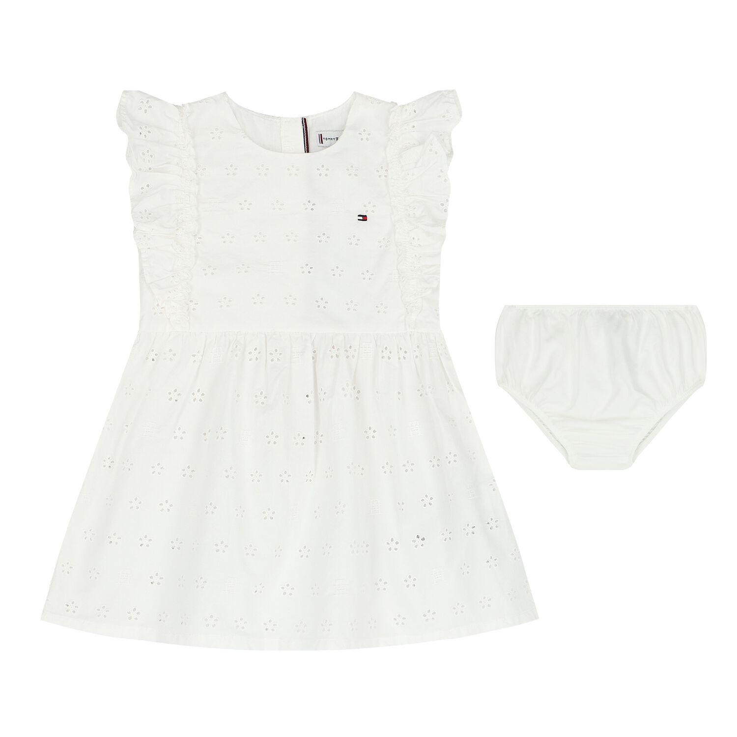 Baby Girls White  Broderie Anglaise Dress Set, 1, hi-res