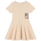 Girls Beige Logo Dress, 1, hi-res