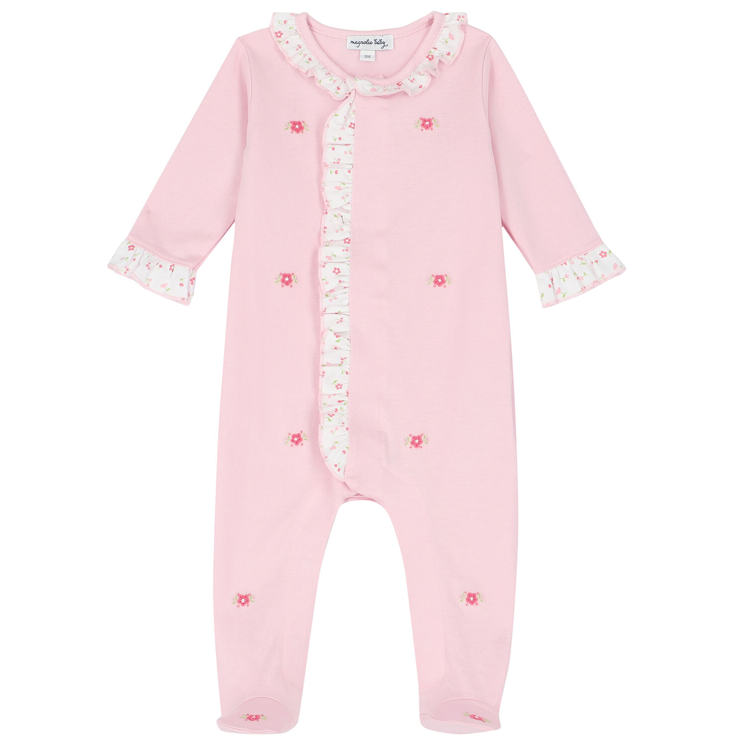 Baby Girls Pink Ruffle Babygrow, 1, hi-res