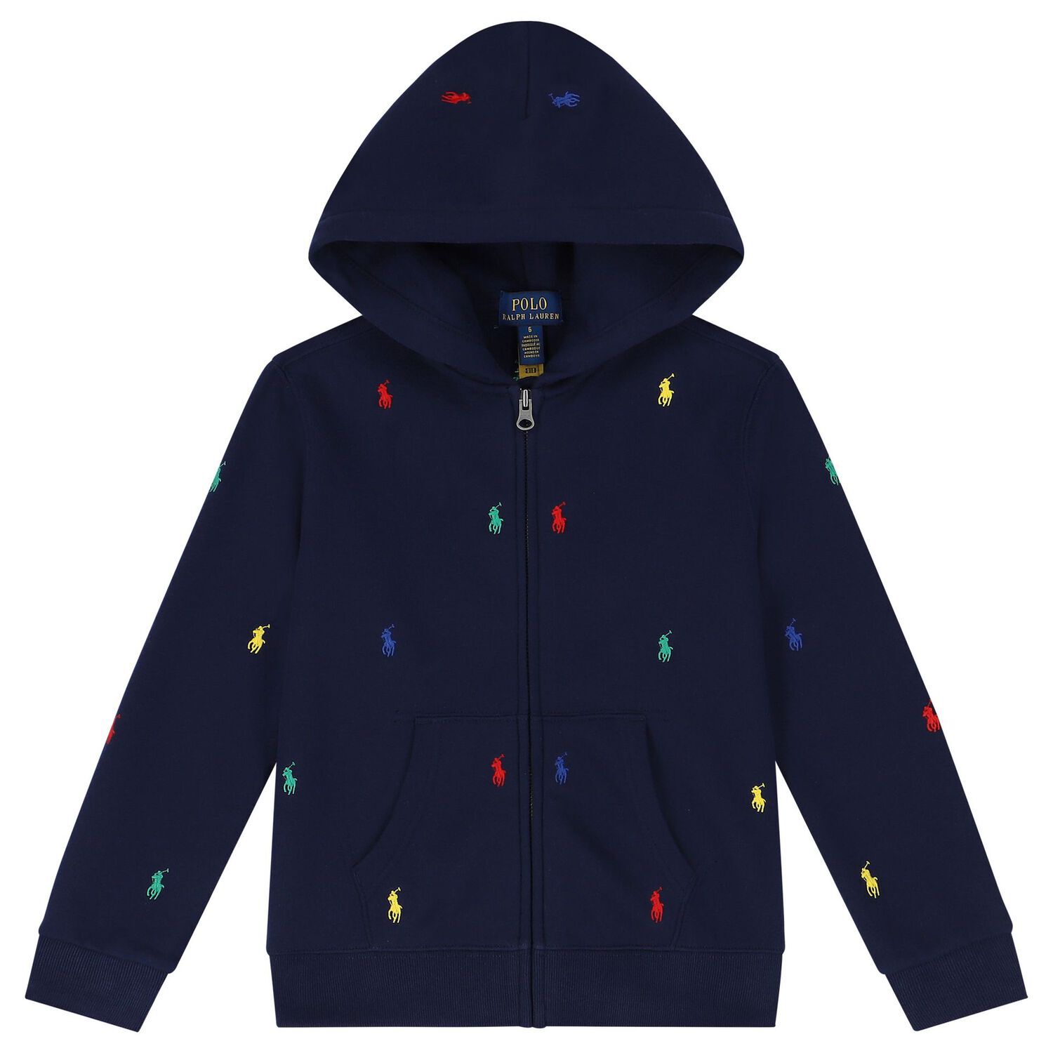 Boys Navy Blue Logo Hooded Zip Up Top, 1, hi-res image number null