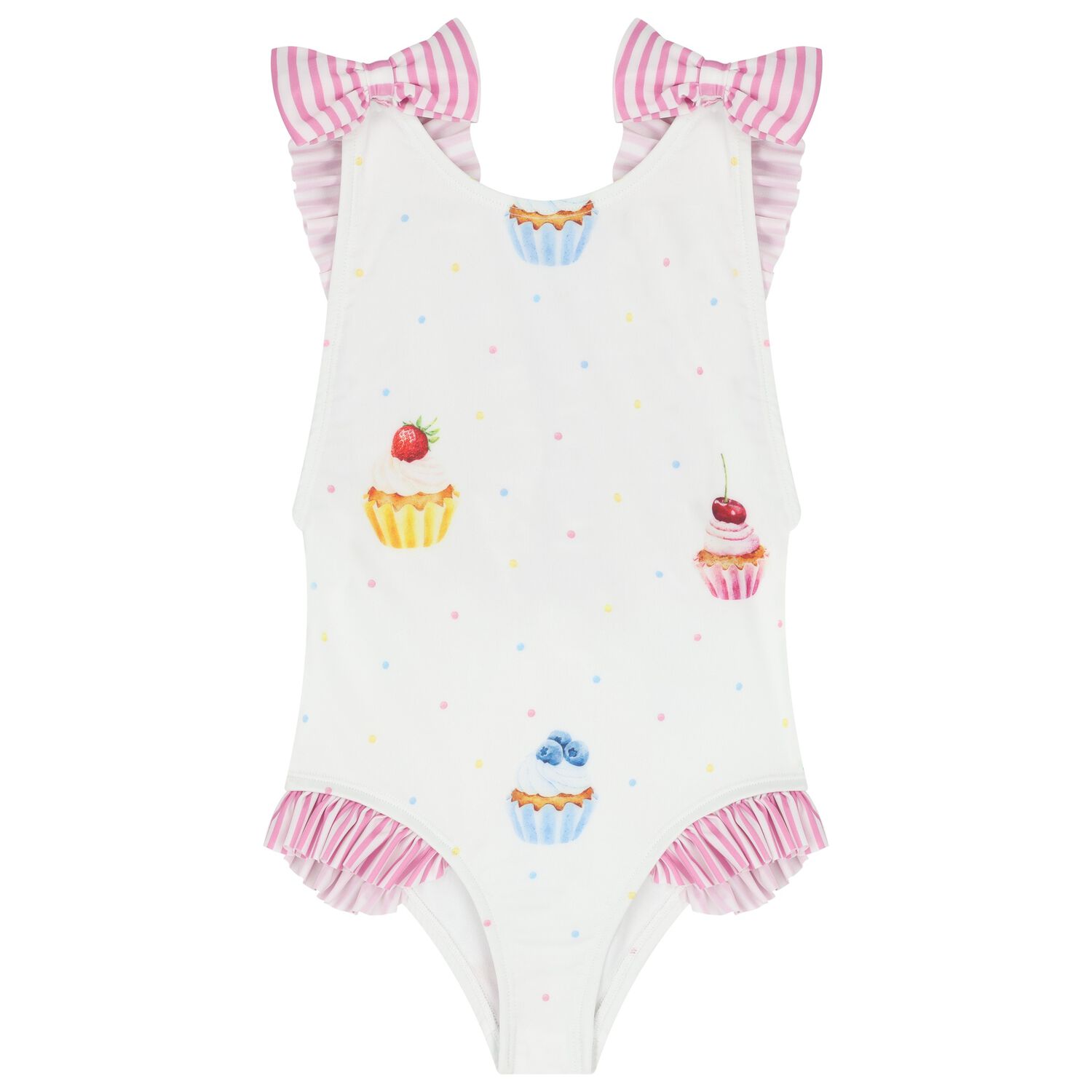 Girls White & Pink Cupcake Swimsuit, 1, hi-res image number null