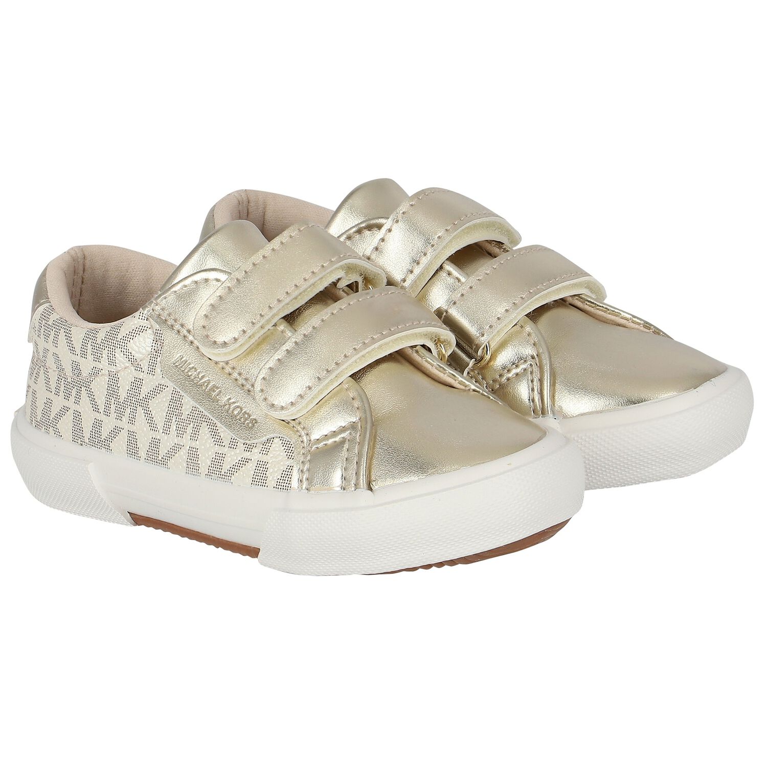 Girls Ivory & Gold Logo Trainers, 1, hi-res