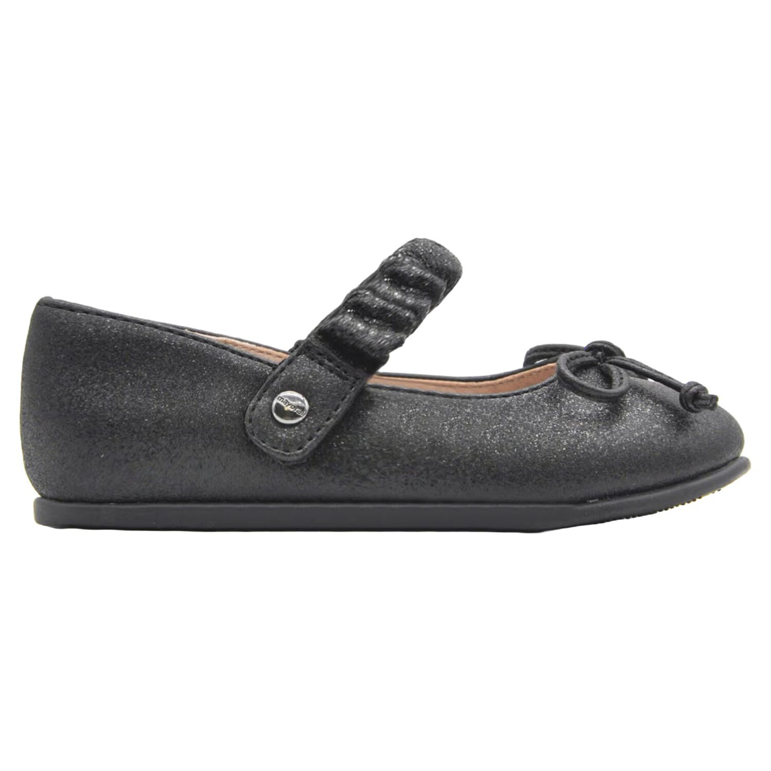 Girls Black Bow Glittery Shoes, 2, hi-res