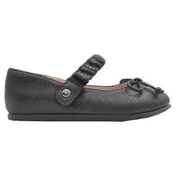 Girls Black Bow Glittery Shoes