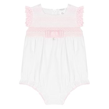 Baby Girls White & Pink Lace Romper