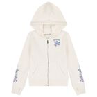 Girls Ivory Logo Hooded Zip Up Top, 1, hi-res