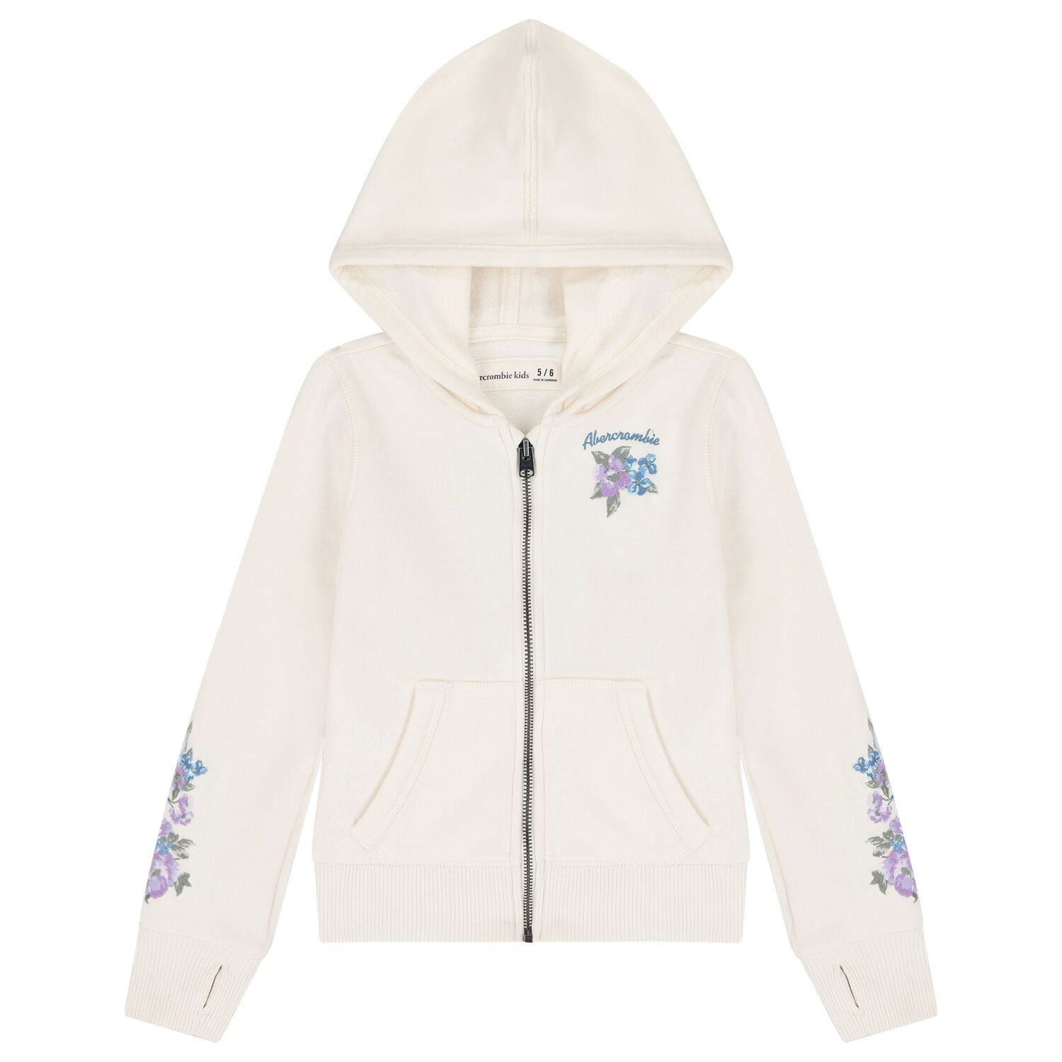 Girls Ivory Logo Hooded Zip Up Top, 1, hi-res