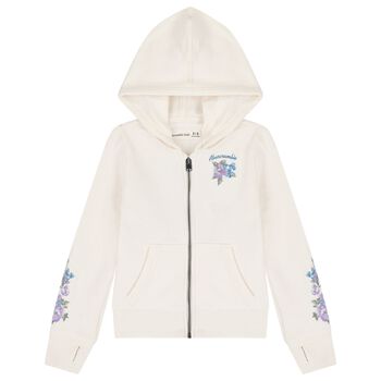 Girls Ivory Logo Hooded Zip Up Top